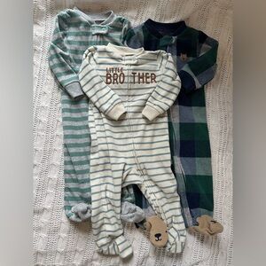 Carter's Cream & Blue Striped "Little Brother" Footed One-Piece